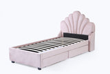 Headboard Fabric King Size Upholstered Storage Bed with Drawer，Pink