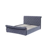 Upholstered full platform bed Steel frame soft bed, wood support - dark grey