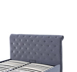 Upholstered full platform bed Steel frame soft bed, wood support - dark grey