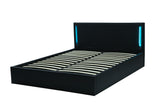 Hot sell new design LED storage bed frame PU lift up black grey fabric bed with drawers