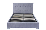 Bedroom home furniture gray fabric upholstered bed frame with ottoman storage single queen king size wooden and metal material