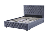 grey velvet upholstered double queen king size bed frame with high headboard deluxe bed with drawers