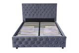 grey velvet upholstered double queen king size bed frame with high headboard deluxe bed with drawers