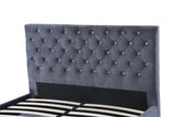 grey velvet upholstered double queen king size bed frame with high headboard deluxe bed with drawers