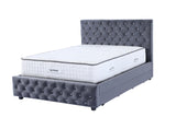 grey velvet upholstered double queen king size bed frame with high headboard deluxe bed with drawers